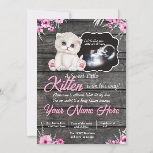 Ultrasound Baby Cat Baby Shower Invitation rustic Invitation