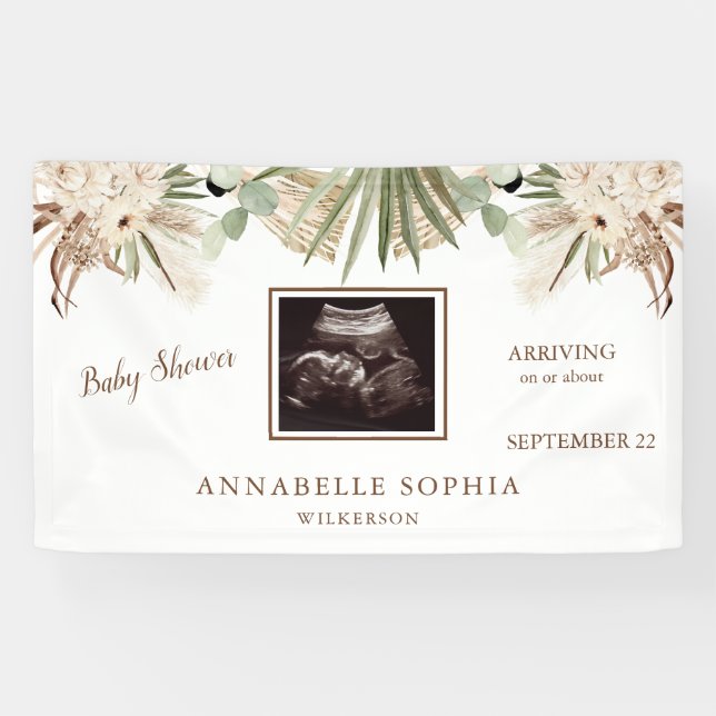 Ultrasound Baby Shower Pampas Floral Baby Shower Banner (Horizontal)