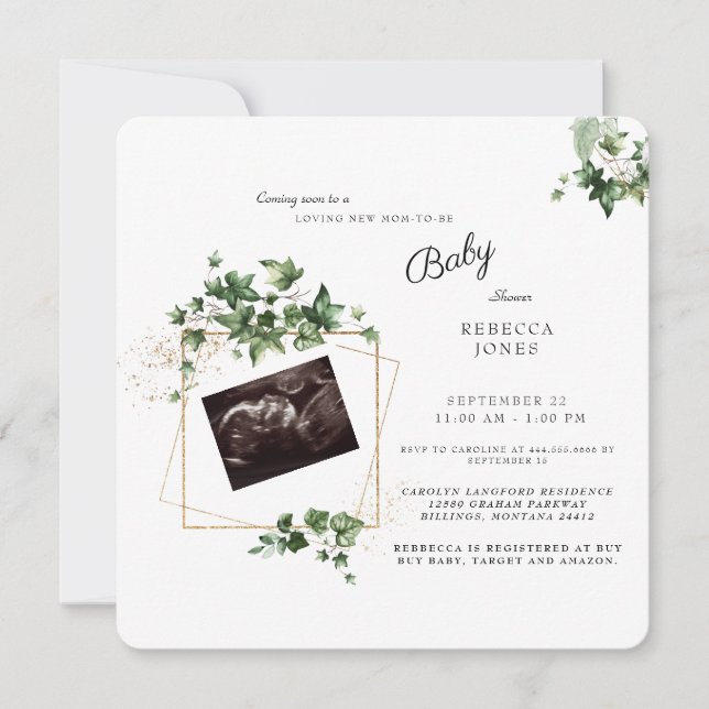 Ultrasound Coming Soon Baby Shower Square Rounded Invitation (Front)