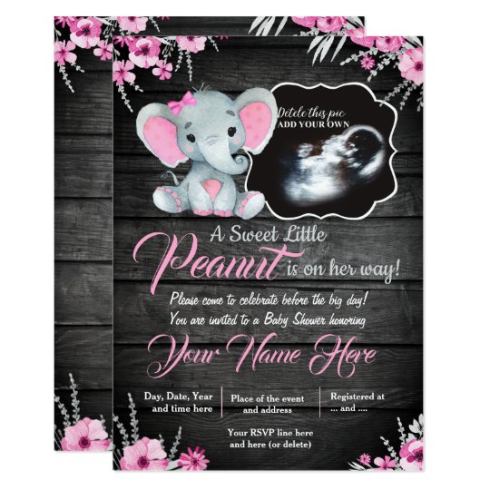 Ultrasound Elephant Baby Shower Invitation Rustic Invitation