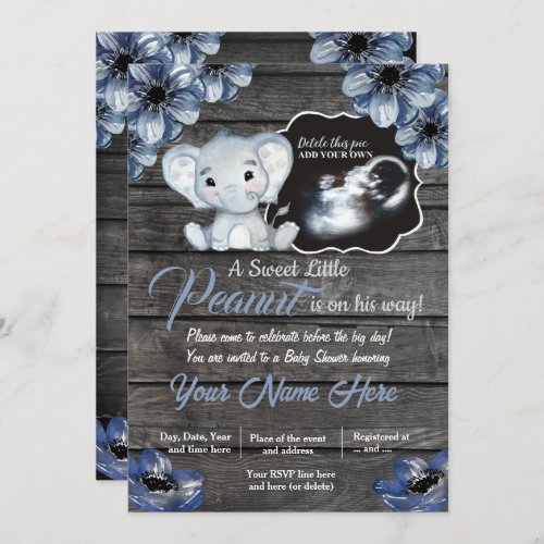 Ultrasound Elephant Baby Shower Invitation rustic Invitation