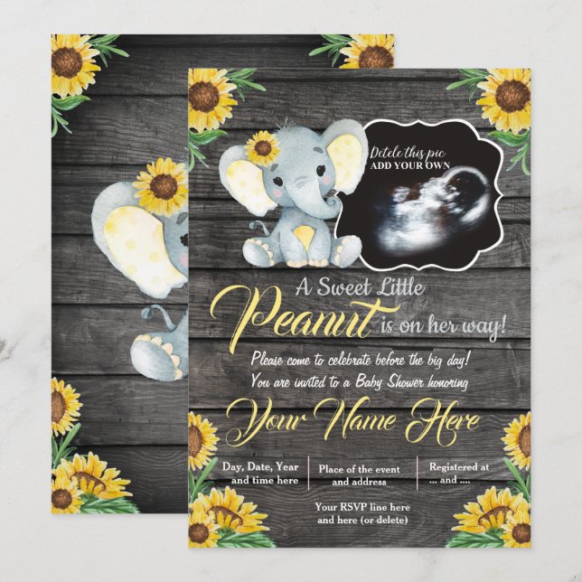 Ultrasound Elephant Baby Shower Invitation, rustic Invitation (Front/Back)