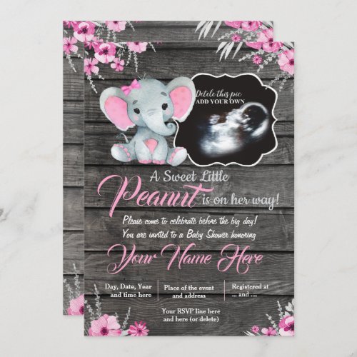 Ultrasound Elephant Baby Shower Invitation rustic Invitation