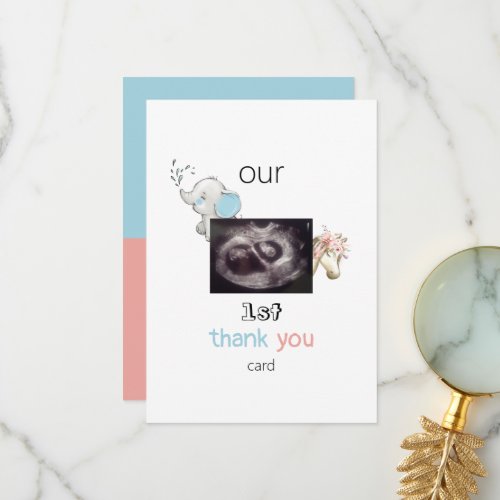 Ultrasound Funny Twin 1st Thank You Card Baby View