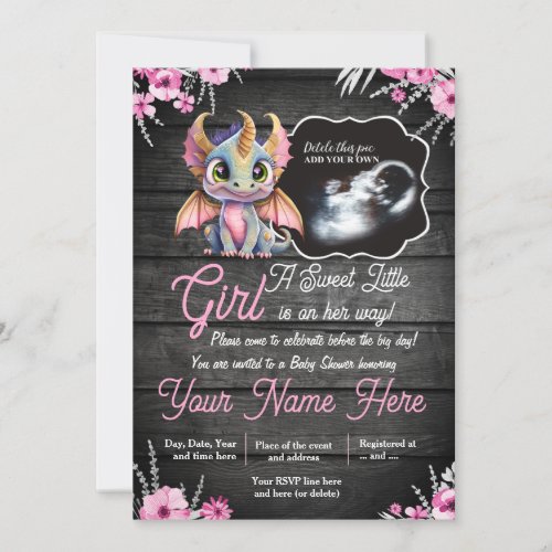 Ultrasound Girl Dragon Baby Shower Invitation