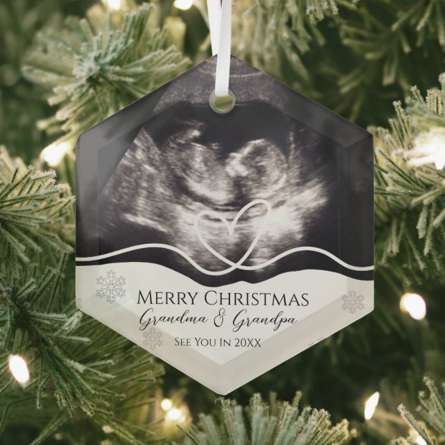 Ultrasound Grandparents Pregnancy Announcement Glass Ornament (Insitu)