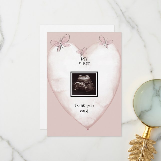 Ultrasound Heart & Butterfly Funny Thank You Card (Front/Back In Situ)