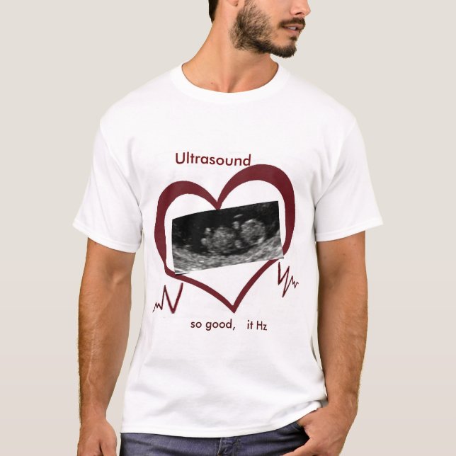 Ultrasound Hz and Heart tee shirt. for men (Front)