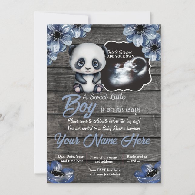 Ultrasound Panda Baby Shower Invitation, rustic Invitation (Front)