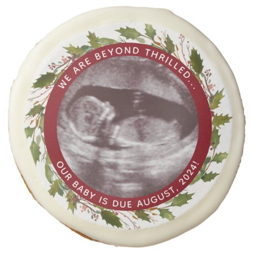 Ultrasound Photo  Baby Announcement Winter Wreath Sugar Cookie