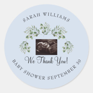 Ultrasound Photo Blue Baby Shower Thank You Classic Round Sticker
