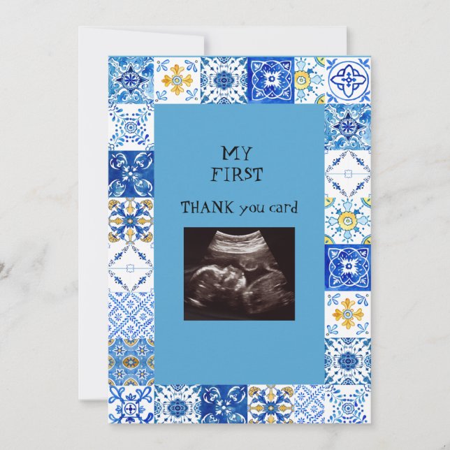 Ultrasound Photo Blue Tile Baby Thank You Funny (Front)