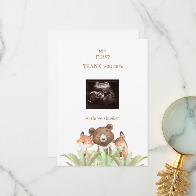 Ultrasound Photo Boy Funny Woodland Thank You (Front/Back In Situ)