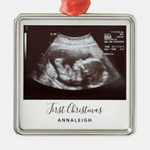 Ultrasound Photo First Christmas Holiday Pregnancy Metal Ornament