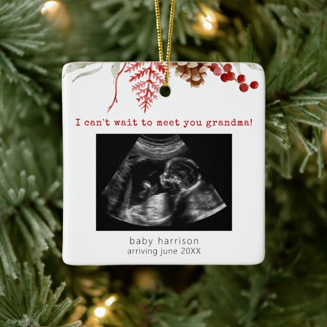 Ultrasound Photo Grandma To Be Christmas Ceramic Ornament (Tree)