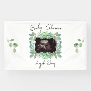 Ultrasound Photo Greenery Neutral Baby Shower Banner
