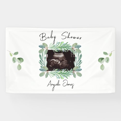 Ultrasound  Photo Greenery Neutral Baby Shower Banner