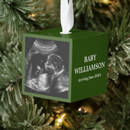 Ultrasound Photo Holiday Pregnancy Announcement  Cube Ornament