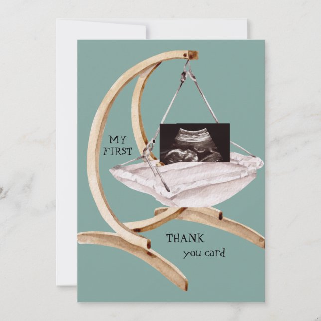 Ultrasound Photo Swing Funny Teal Thank You Baby  Card (Front)