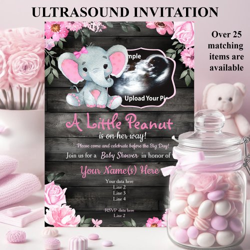 Ultrasound Pink Elephant Baby Shower invitation 