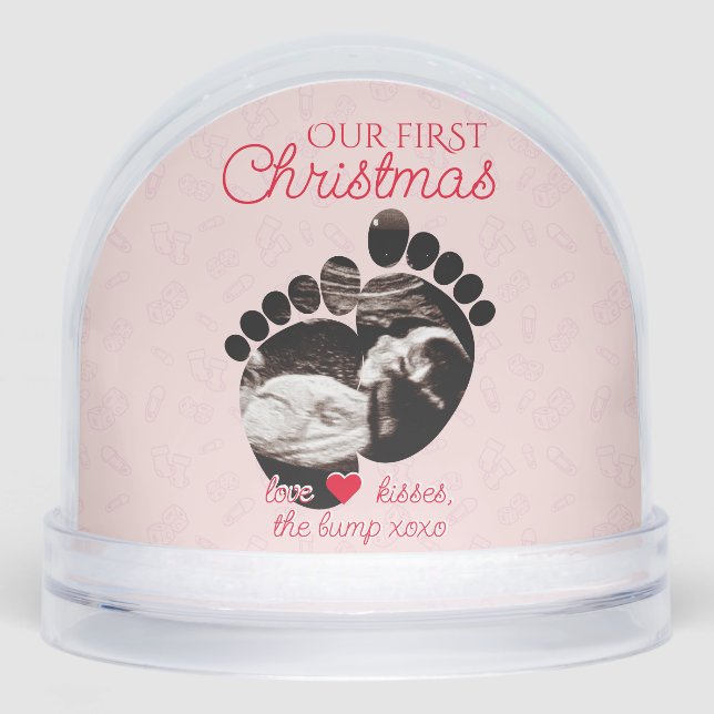 Ultrasound Pregnancy Announcement 1st Christmas Snow Globe (Front)