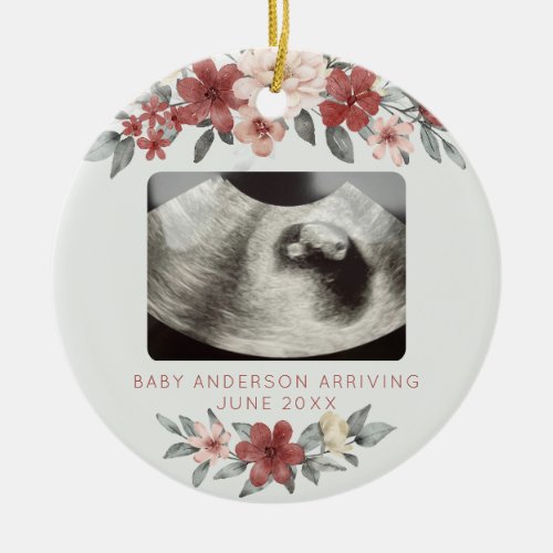Ultrasound Pregnancy Announcement Keepsake Floral Ceramic Ornament