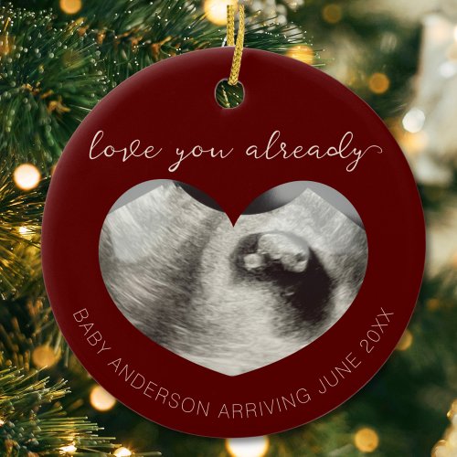 Ultrasound Pregnancy Announcement Keepsake Heart Ceramic Ornament