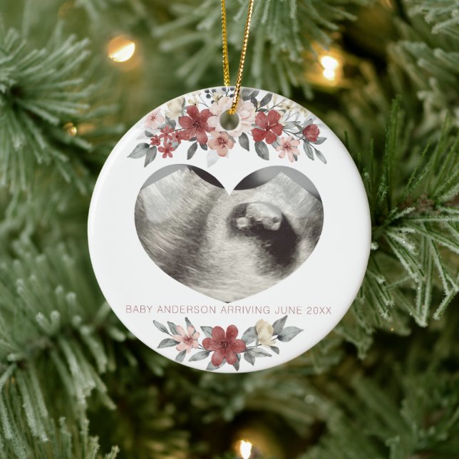 Ultrasound Pregnancy Announcement Keepsake Heart Ceramic Ornament (Tree)