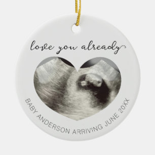Ultrasound Pregnancy Announcement Keepsake Heart Ceramic Ornament