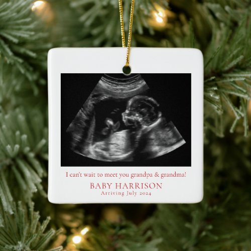 Ultrasound Pregnancy Announcement New Grandparents Ceramic Ornament