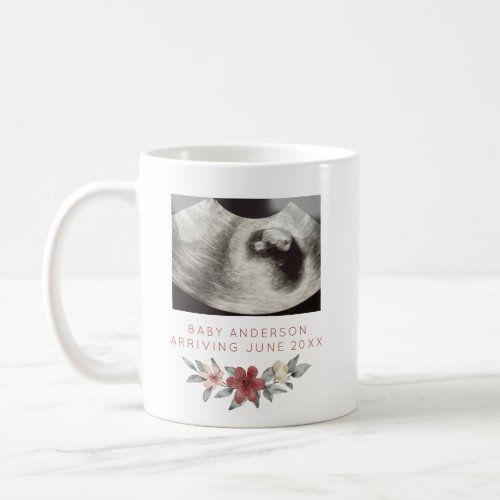 Ultrasound Pregnancy Reveal Announcement Floral Coffee Mug