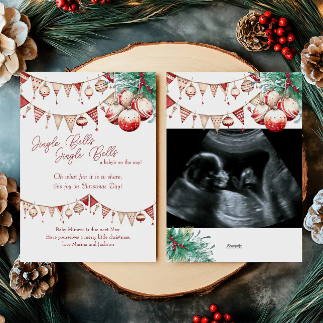 Ultrasound Scan Photo Scandi Pregnancy Reveal Holiday Card | Zazzle