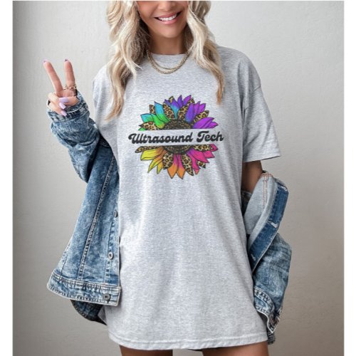 Ultrasound Tech Profession Rainbow Sunflower  T_Shirt