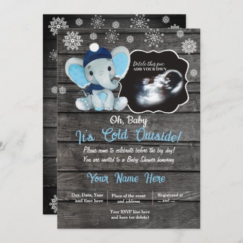 Ultrasound Winter Elephant Baby Shower Invitation 