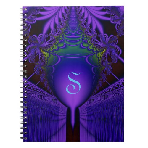 Ultraviolet Fractal Shield and Lace Monogram Notebook