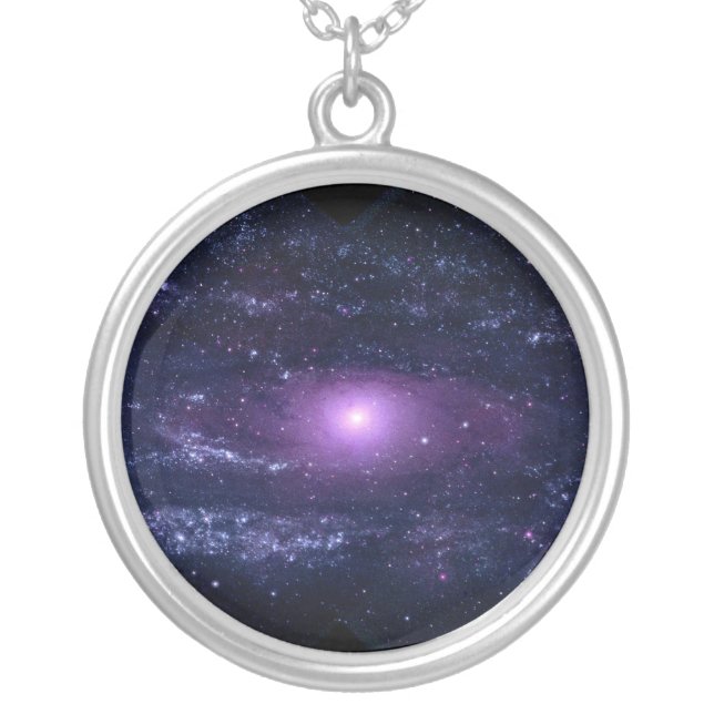 Ultraviolet Purple Andromeda Galaxy Space Silver Plated Necklace (Front)