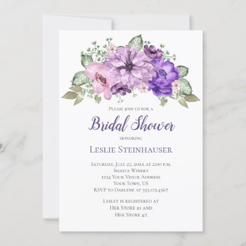 UltraViolet Purple Sage Green Floral Bridal Shower Invitation