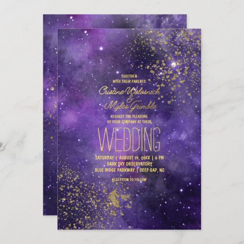 Ultraviolet Wedding  Glam Starry Night Invitation