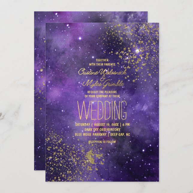 Ultraviolet Wedding | Glam Starry Night Invitation (Front/Back)