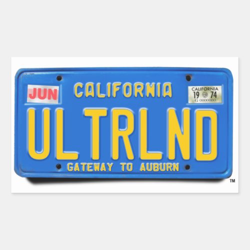 ULTRLND CA 1974 Blue License Plate Rectangular Sticker