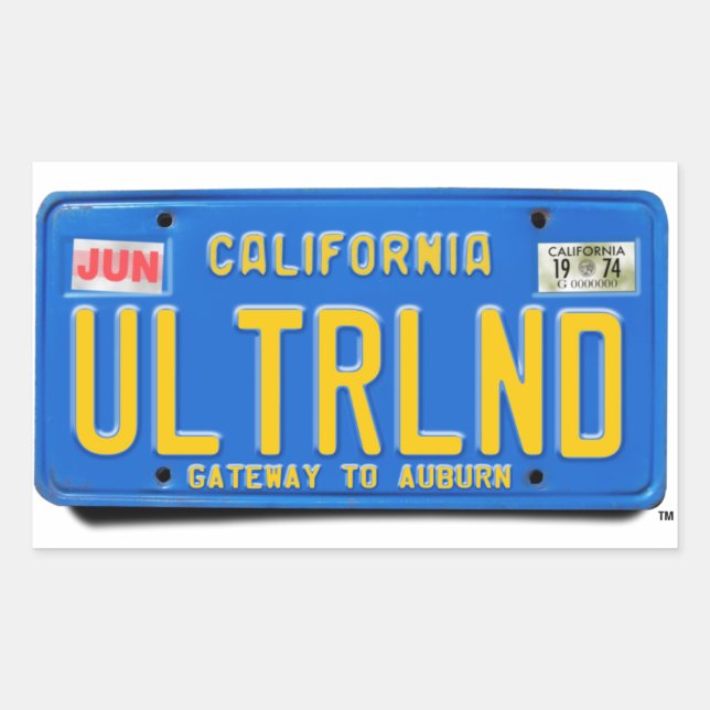 ULTRLND: CA 1974 Blue License Plate Rectangular Sticker (Front)