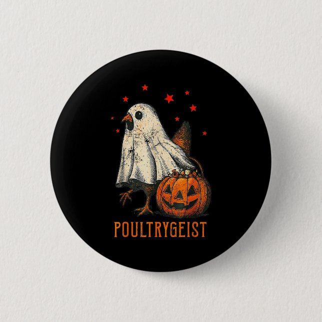 Ultrygeist Funny Halloween Chicken Ghost Costume P Button (Front)