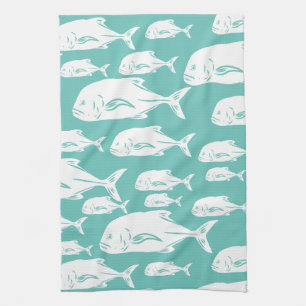 Ulua papio Hawaiian fish school - fishing Kitchen Towel