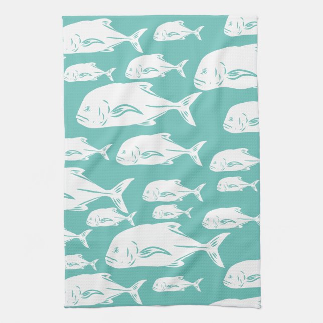 Ulua papio Hawaiian fish school - fishing Kitchen Towel (Vertical)