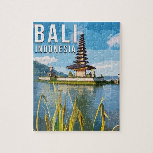 Ulun Danu Beratan Temple Indonesia Watercolor Jigsaw Puzzle