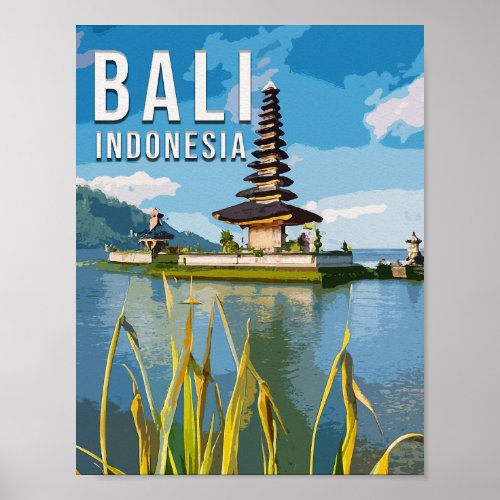 Ulun Danu Beratan Temple Indonesia Watercolor Poster