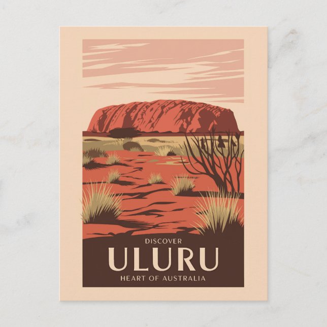 Uluru Australia Travel Art Vintage Postcard (Front)