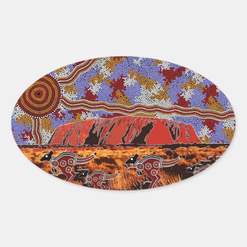 Uluru _ Authentic Aboriginal Art Oval Sticker