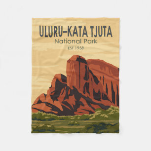 Uluru-Kata Tjuta National Park Australia Vintage Fleece Blanket