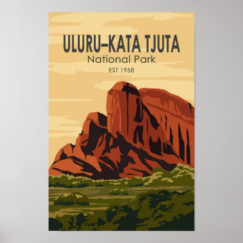 Uluru_Kata Tjuta National Park Australia Vintage  Poster